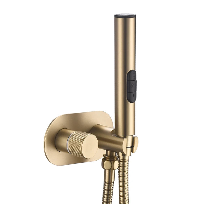 Douchette WC Murale Laiton, Mitigeur Eau Chaude et Froide, Flexible 1,5 m