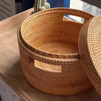 Panier de Rangement en Rotin Tissé avec Couvercle, 3 Tailles