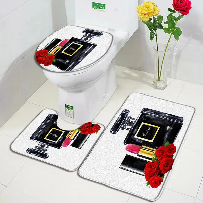 Rideau de Douche Flacon Parfum 180x180 cm et Tapis à la Pièce