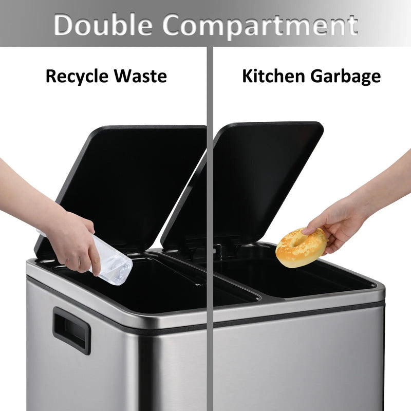 Poubelle de Cuisine Tri Sélectif 30 L, Noir, Inox ou Blanc