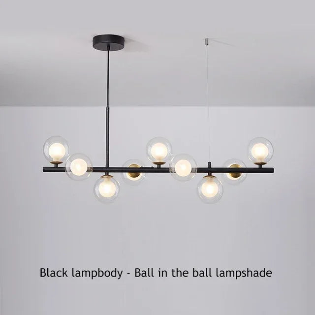 Suspension Cuisine Îlot Globes Verre, 7 à 11 Têtes, Noir ou Doré