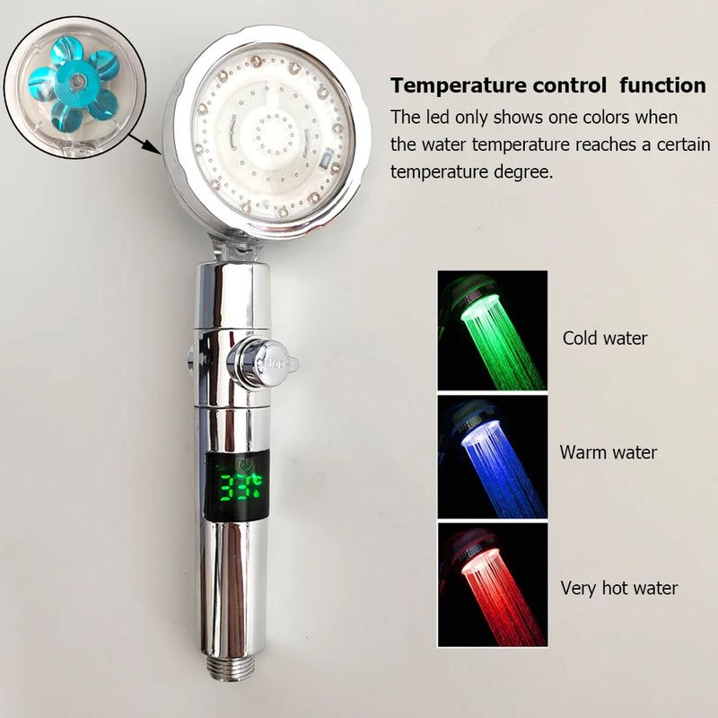 Pommeau de Douche à Hélice LED Haute Pression Noir