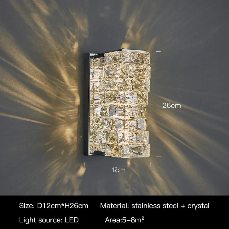 Applique Murale LED Cristal Doré ou Argent, 3 Teintes, 26 ou 46 cm