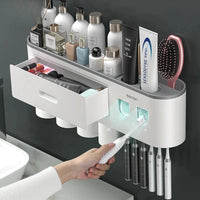 Porte-Brosse à Dents Magnétique avec Presse-Dentifrice et Étagère Murale