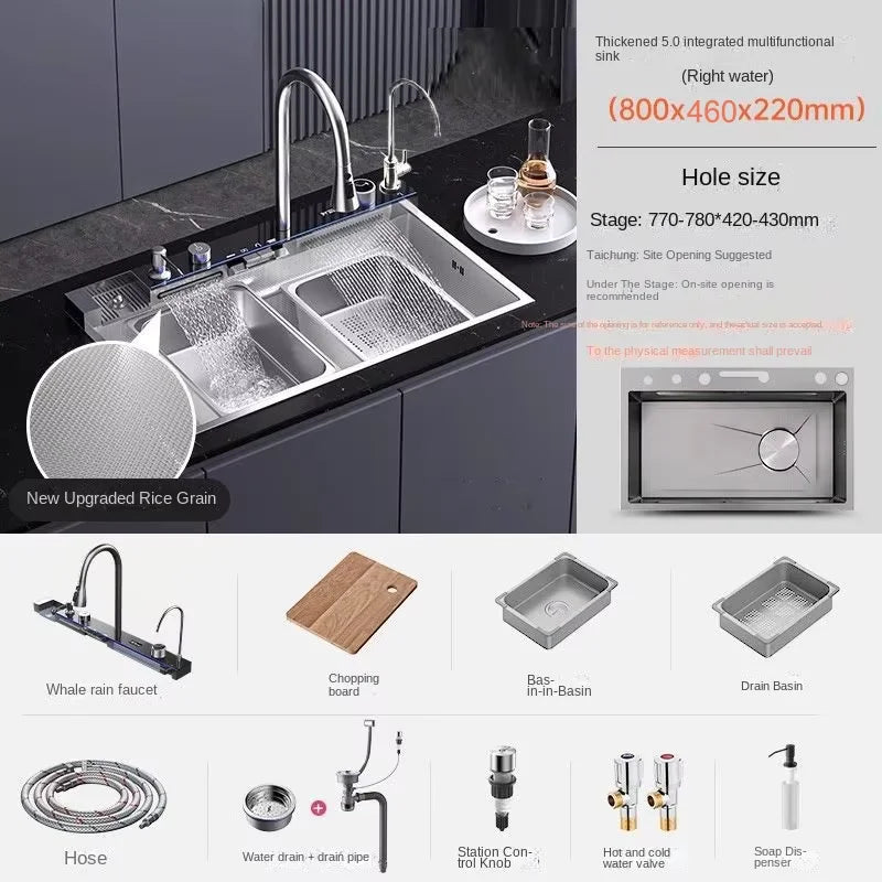 Évier Cuisine Inox 1 Bac Cascade Nid d'Abeille, 68 à 100 cm