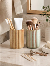Porte-Brosse à Dents Céramique Vintage Côtelée Vert Sauge 250 ml