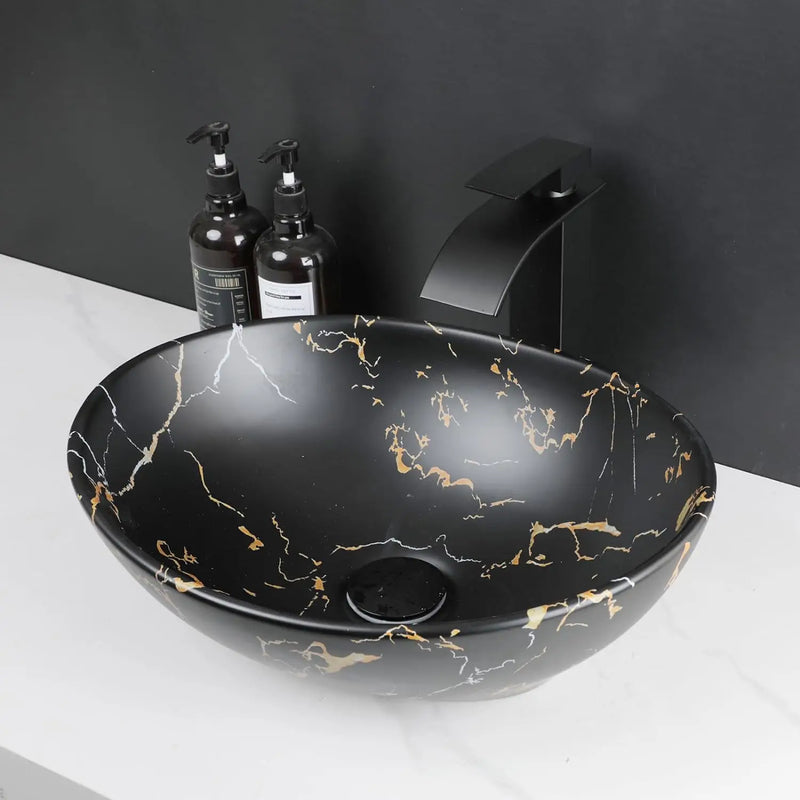 Vasque à Poser Ovale en Céramique avec Robinet et Bonde, 9 Décors
