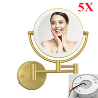 Miroir Grossissant Mural LED Bras Extensible Laiton, 3 Teintes de Lumière