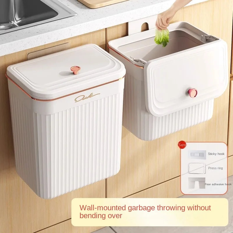 Poubelle de Cuisine Suspendue avec Couvercle Coulissant, Blanc ou Vert, 2 Hauteurs