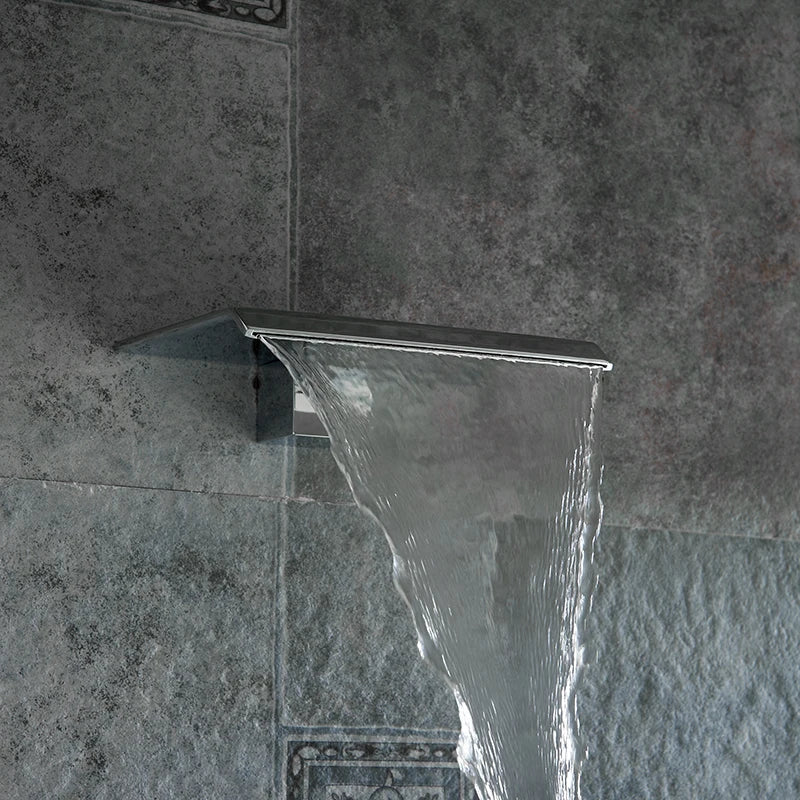 Robinet Baignoire Mural Bec Cascade en Laiton Noir Mat ou Chromé