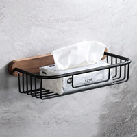 Accessoires Salle de Bain Noyer et Métal Noir à la Pièce, 4 Articles