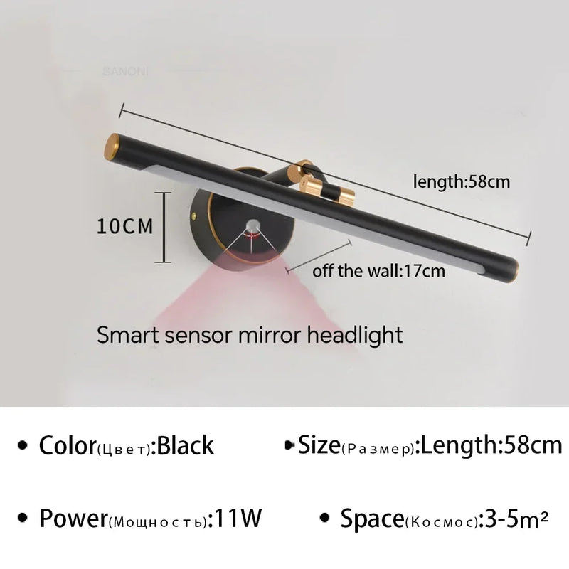Applique Miroir Salle de Bain LED à Bras Réglable, 43 à 73 cm