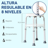 Tabouret de Douche Rond Réglable en Hauteur, Aluminium Antidérapant