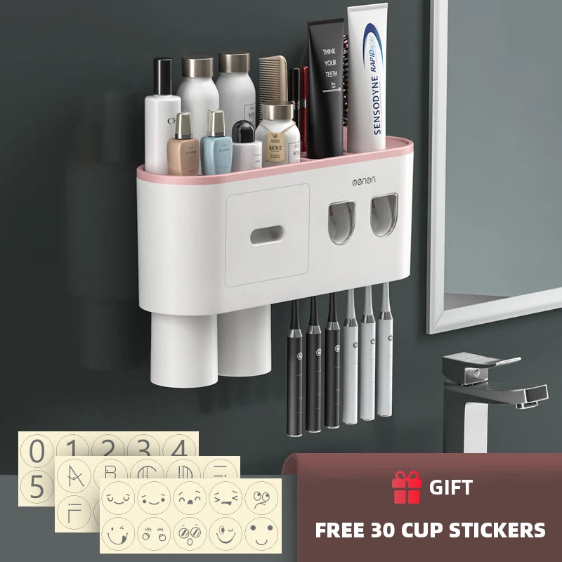 Porte-Brosse à Dents Magnétique avec Presse-Dentifrice et Étagère Murale