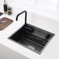 Mini Évier de Cuisine 50 x 45 cm avec Couvercles, Inox ou Noir