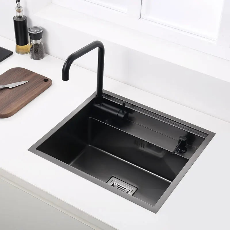 Mini Évier de Cuisine 50 x 45 cm avec Couvercles, Inox ou Noir