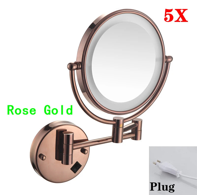 Miroir Grossissant Mural LED Double Face en Laiton 3x ou 5x