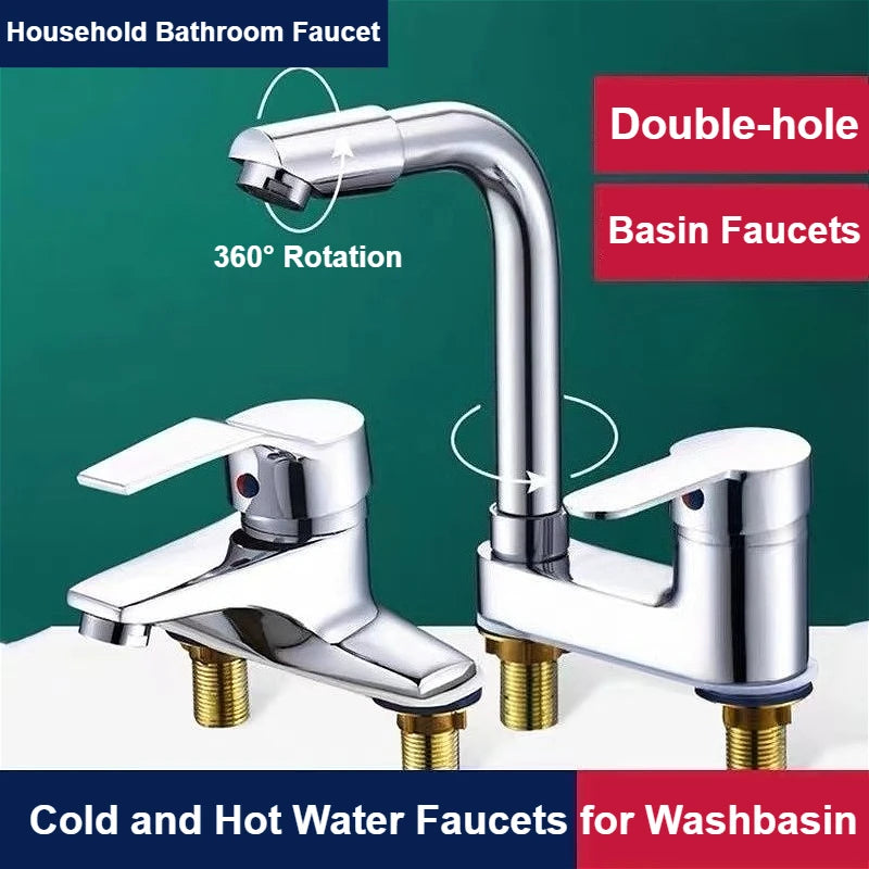 Mitigeur Lavabo Double Trou Chromé Rotatif 360