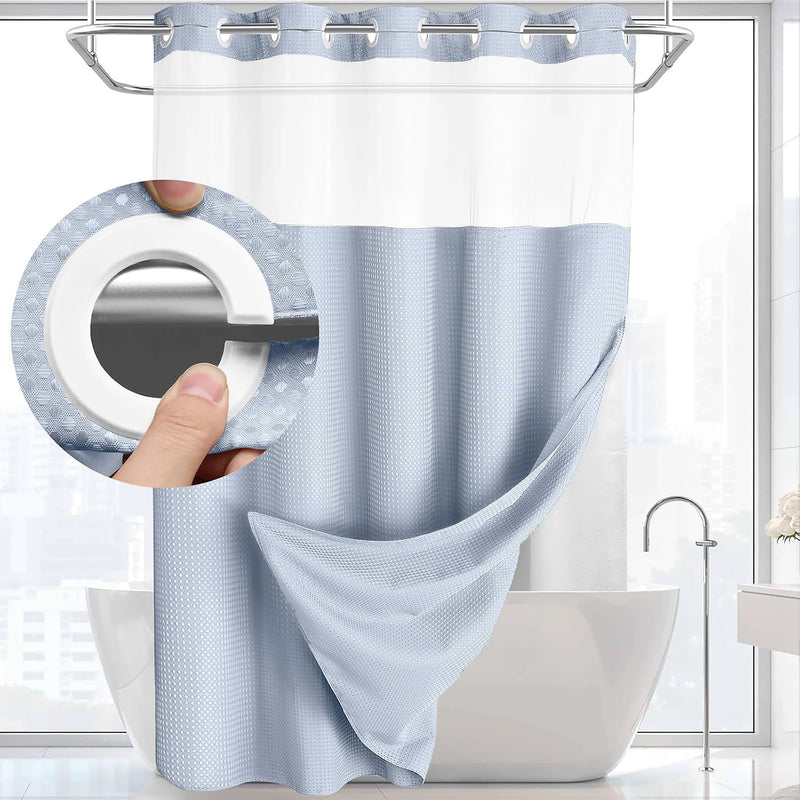 Rideau de Douche Sans Crochets avec Doublure Clipsable, 8 Coloris