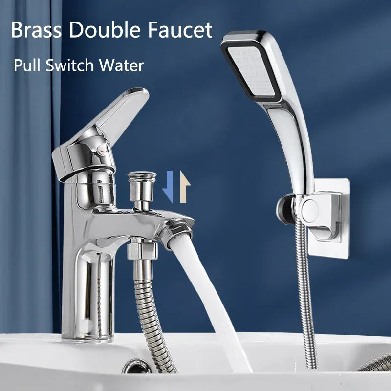 Mitigeur Lavabo Chromé avec Douchette à Main, Inverseur et Flexible