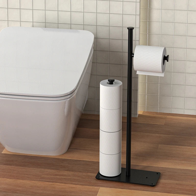Porte-Papier Toilette sur Pied Noir avec Réserve, avec ou sans Tablette