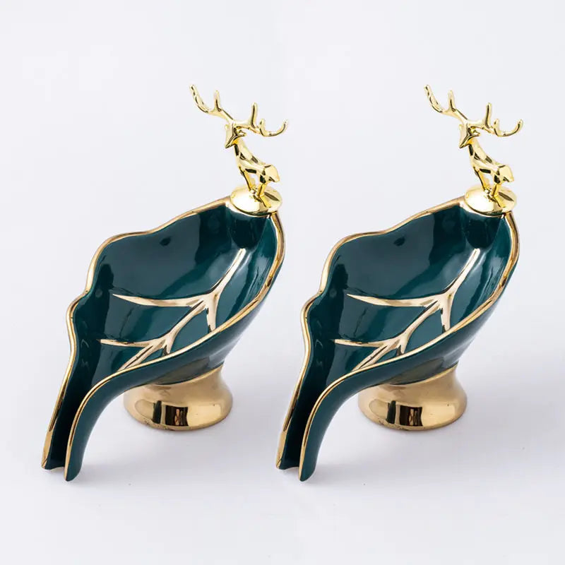 Porte-Savon Céramique Feuille Décor Cerf Doré