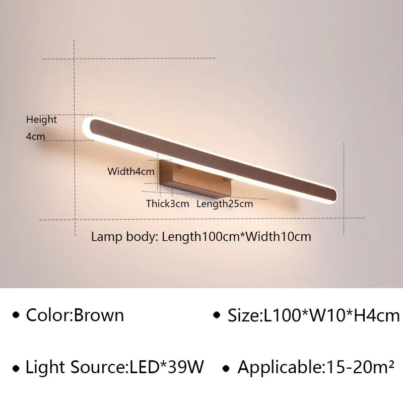 Applique Salle de Bain LED Marron pour Miroir, 40 à 100 cm