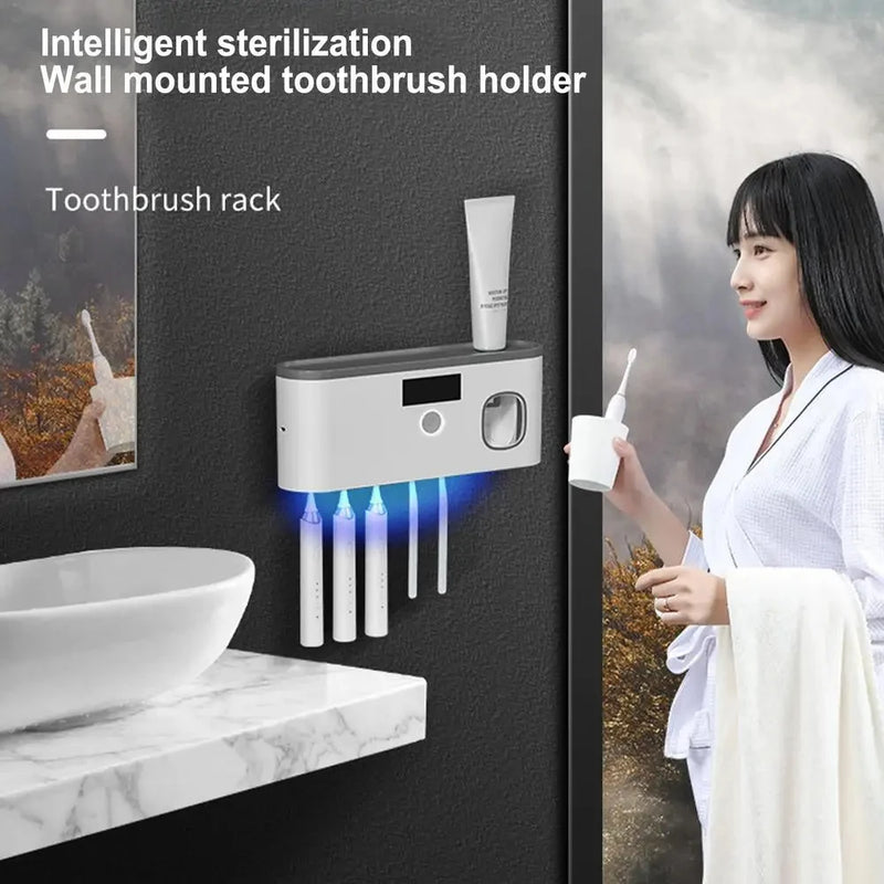 Porte-Brosse à Dents UV Mural avec Écran Digital et Distributeur, 5 Places