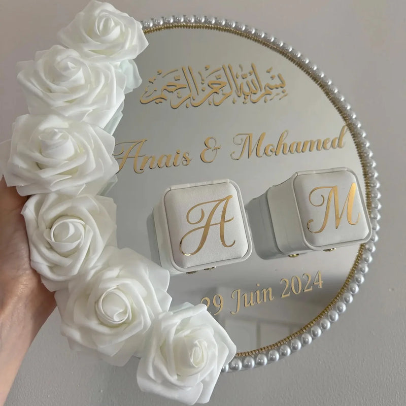 Plateau Miroir Rond Acrylique 20 cm avec 50 Perles Décoratives