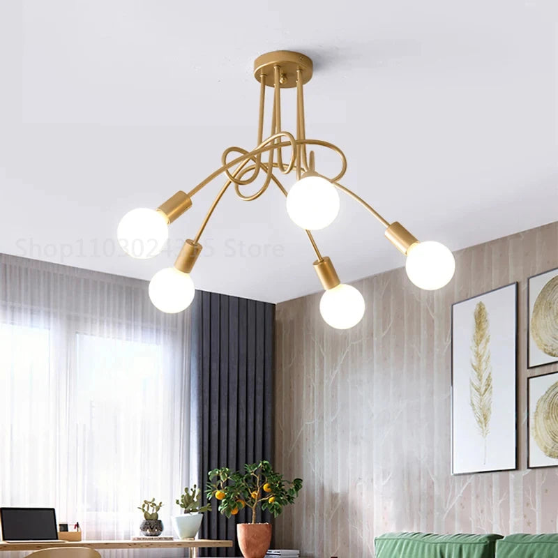 Plafonnier Cuisine Branches 3 ou 5 Lampes E27, Noir, Blanc ou Doré