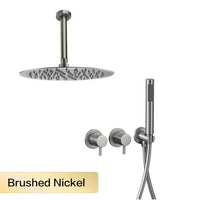 Douche Encastrable Laiton avec Pommeau Rond 25 cm et Douchette, 5 Finitions