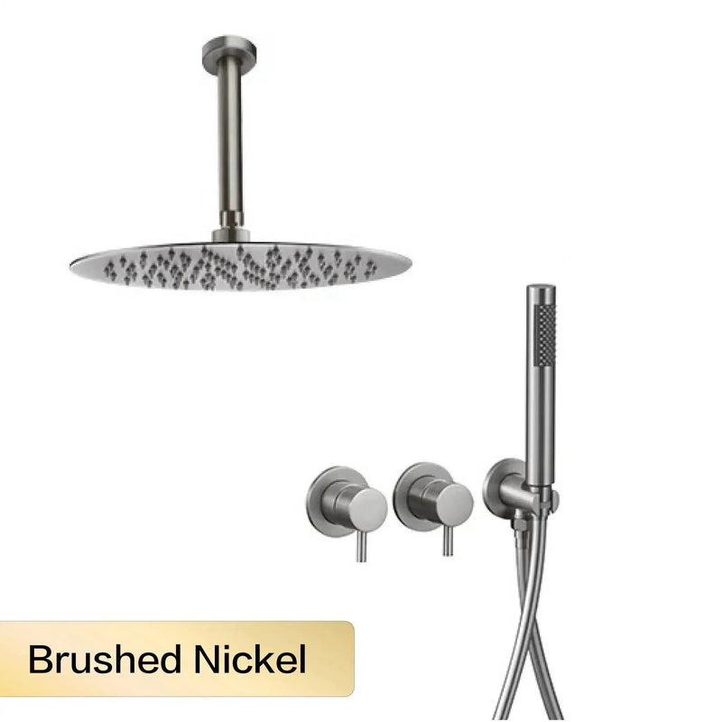 Douche Encastrable Laiton avec Pommeau Rond 25 cm et Douchette, 5 Finitions