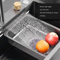 Évier de Cuisine Multifonction Cascade Noir avec Lave-Tasse