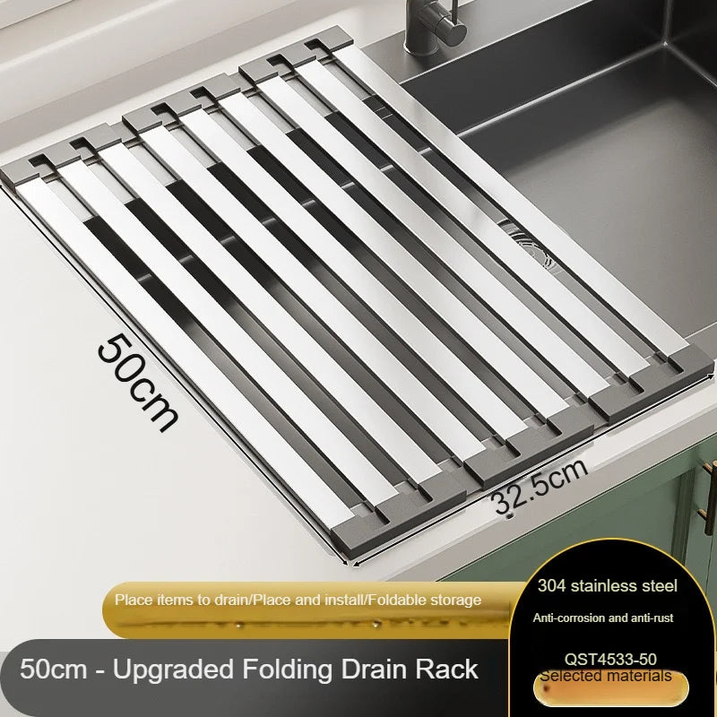 Égouttoir à Vaisselle Pliable Télescopique Inox 45-50 cm