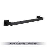 Accessoires Salle de Bain Noir Mat Carré Inox à la Pièce, 5 Articles