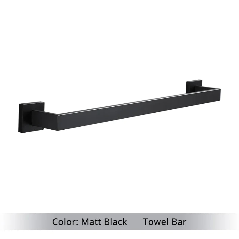 Accessoires Salle de Bain Noir Mat Carré Inox à la Pièce, 5 Articles
