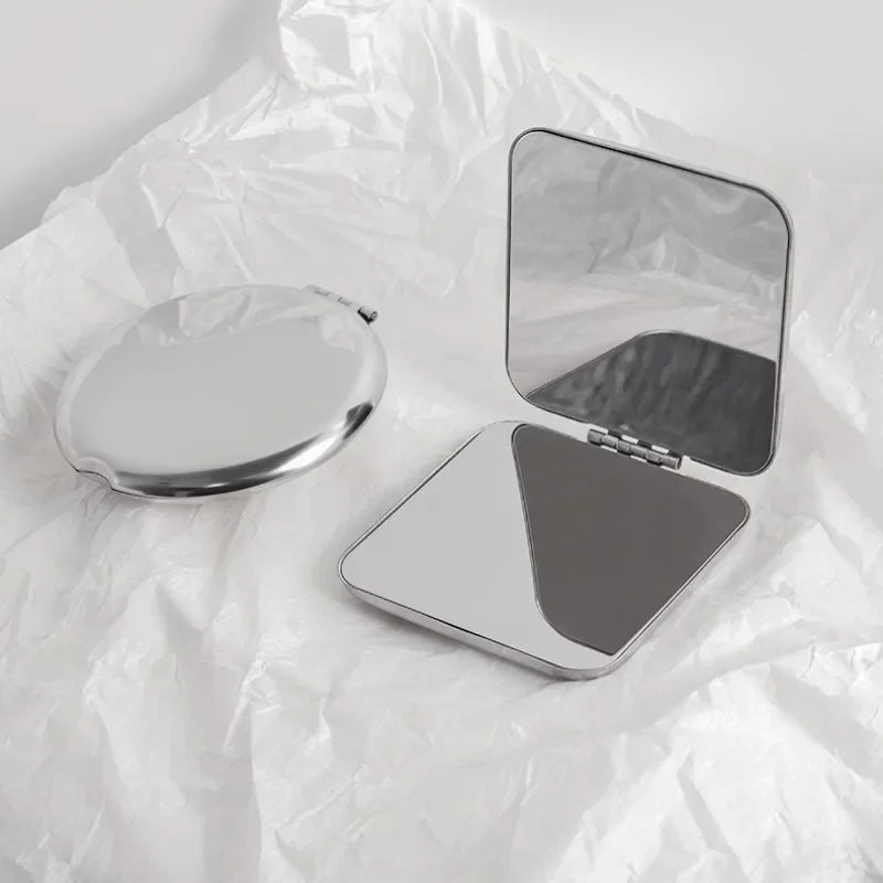 Miroir de Poche Pliant Inox, Rond, Carré ou Lot de 2