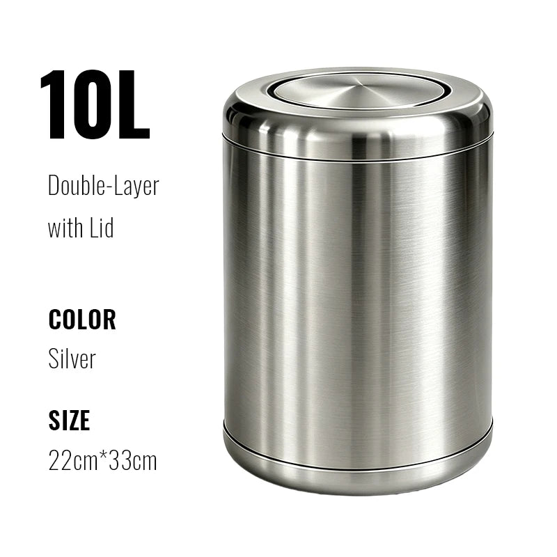 Poubelle de Salle de Bain Luxe Inox Double Couche 8 ou 10 Litres