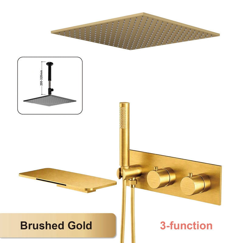 Douche Encastrable Thermostatique Pomme de Pluie Carrée, Plafond ou Mural, 4 Finitions