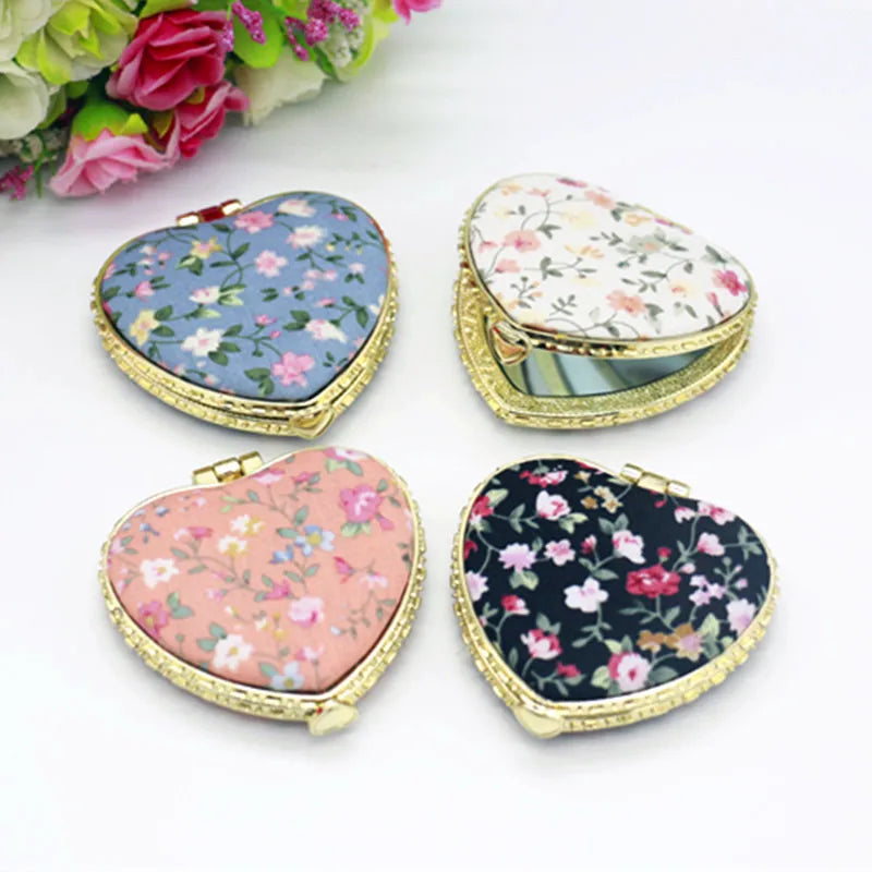 Miroir de Poche Pliable Fleuri Vintage Cadre Doré, 4 Formes