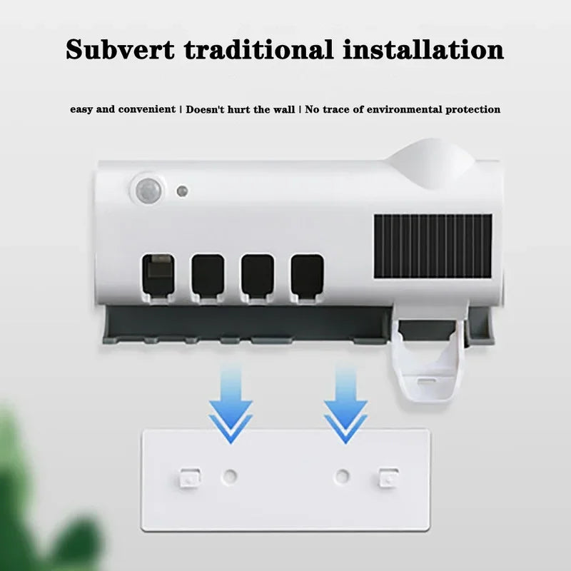 Distributeur de Dentifrice Automatique avec Porte-Brosses UV Solaire et USB, Blanc ou Noir