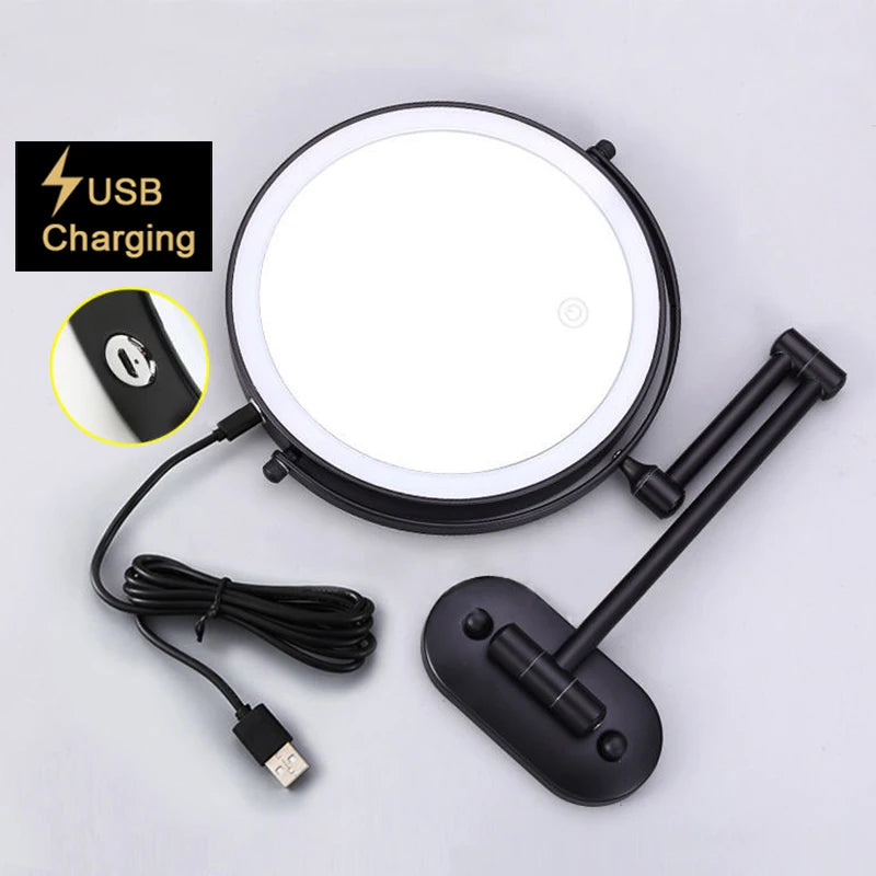 Miroir Grossissant Mural LED Rechargeable USB, Double Face 3x à 10x, 20 cm