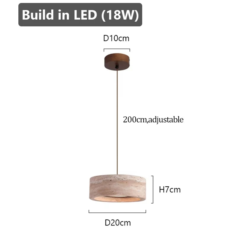 Suspension Cuisine Travertin Naturel Wabi-Sabi, 1 à 3 Têtes, Ø 20 cm