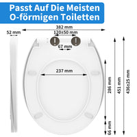 Abattant WC Frein de Chute Forme D ou O, Clipsable, PP Blanc
