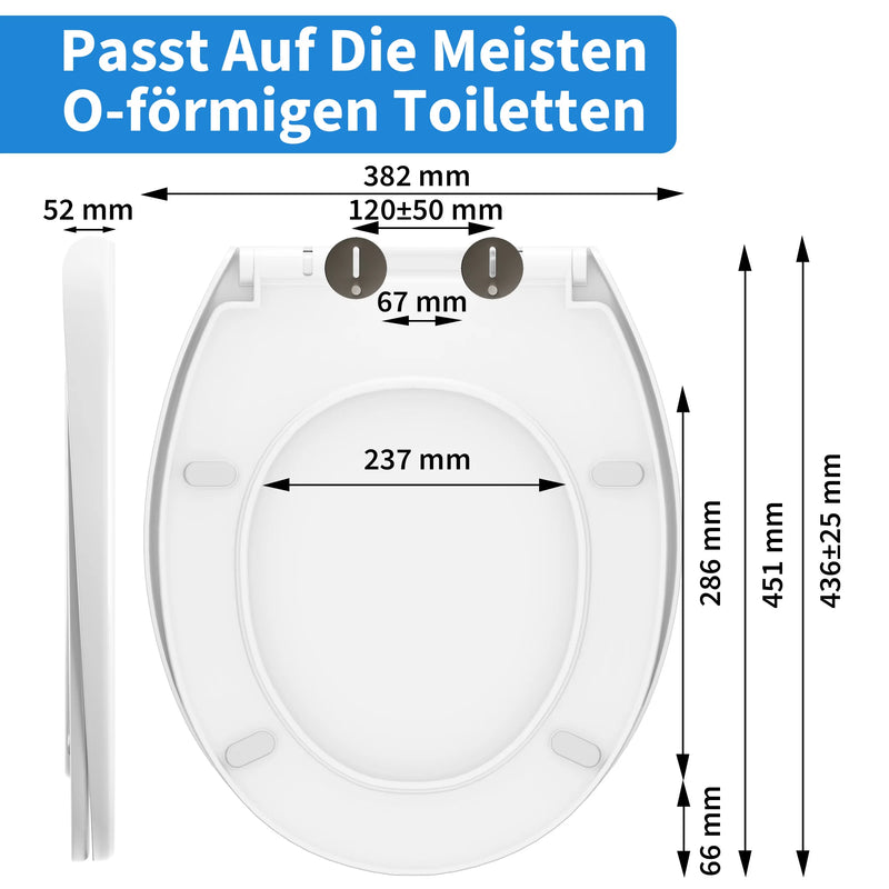 Abattant WC Frein de Chute Forme D ou O, Clipsable, PP Blanc