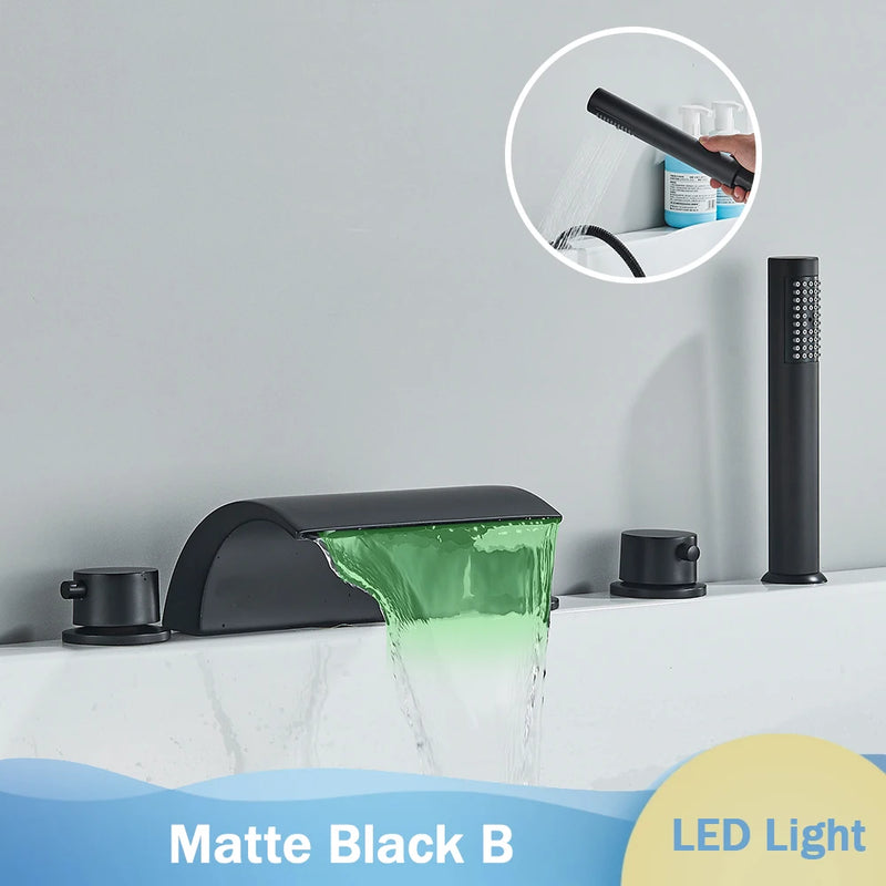Robinet de Baignoire Cascade LED Bronze Noir 5 Pièces