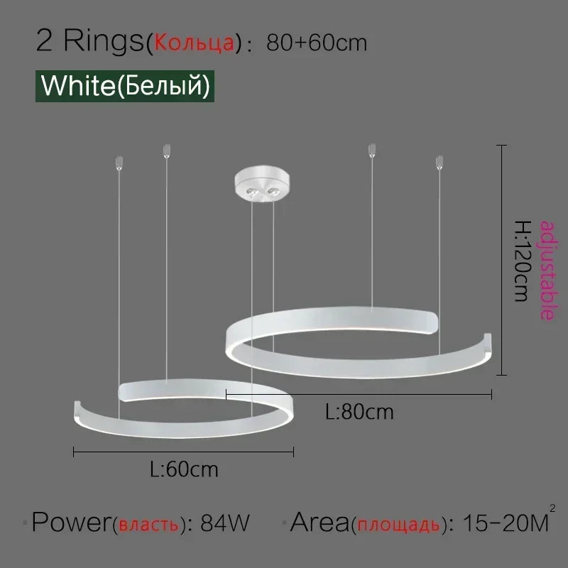 Suspension Cuisine LED Anneaux Ouverts, Ø 40 à 80 cm