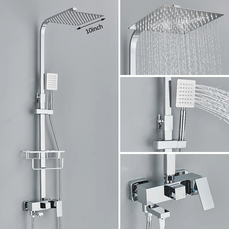 Colonne de Douche Carrée 3 ou 4 Voies avec Bec de Bain