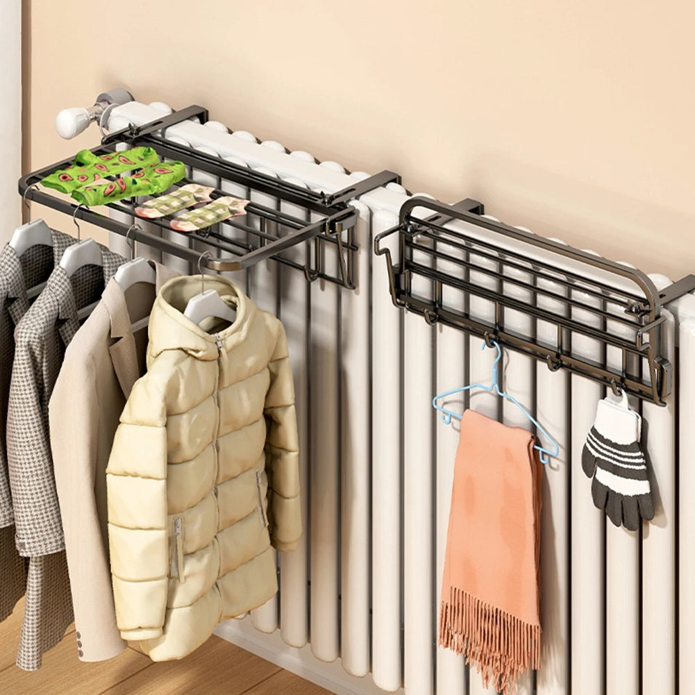 Porte-Serviette Radiateur Pliable Noir ou Blanc, Sans Perçage 35 cm