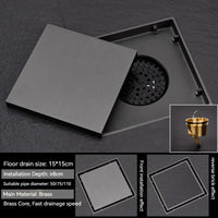 Bonde de Douche Carrée Laiton Anti-Odeur 12 ou 15 cm